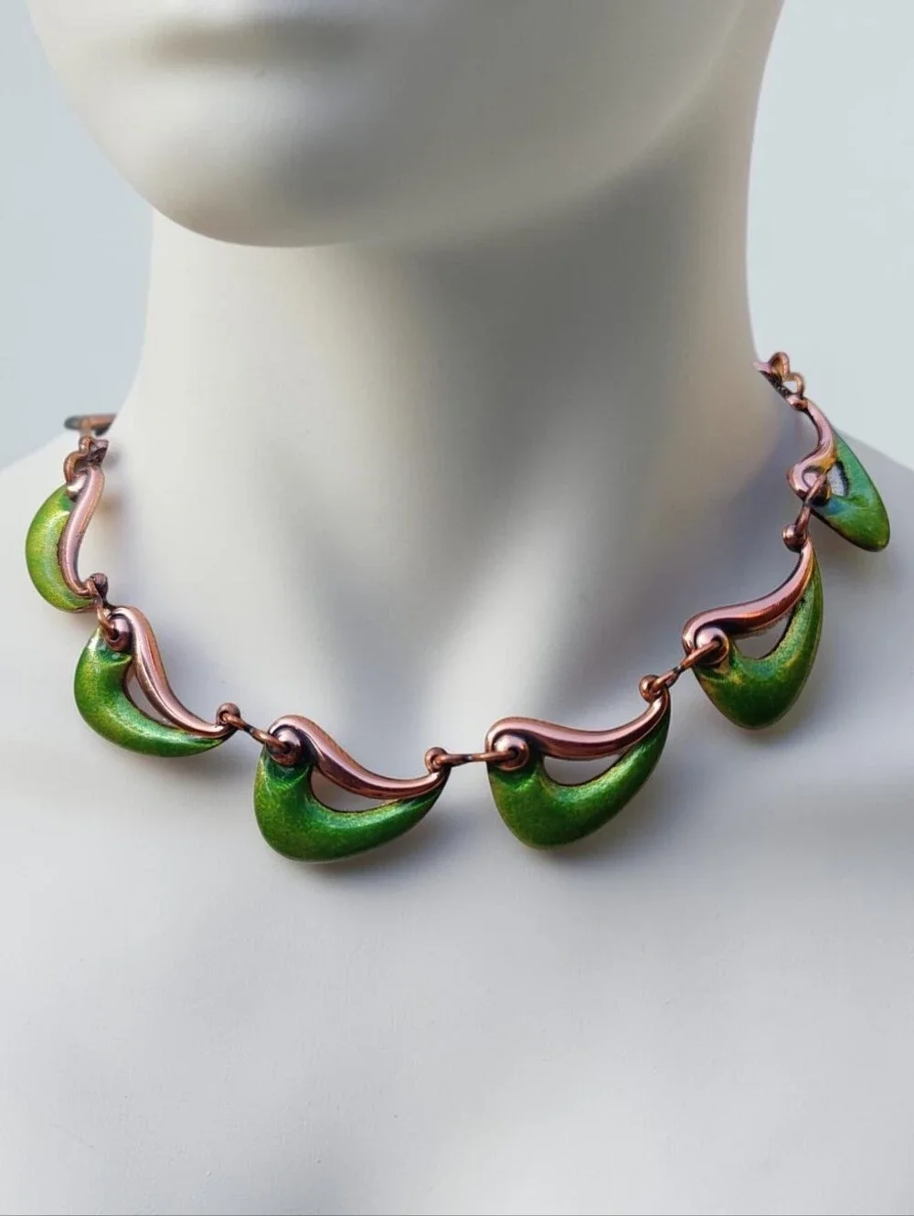Vintage Renoir Green Enameled Copper Necklace